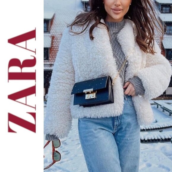 NWOT ZARA *BLOGGER FAVORITE* Faux Fur Fluffy White Snow Bunny Teddy Jacket Large - Picture 10 of 14